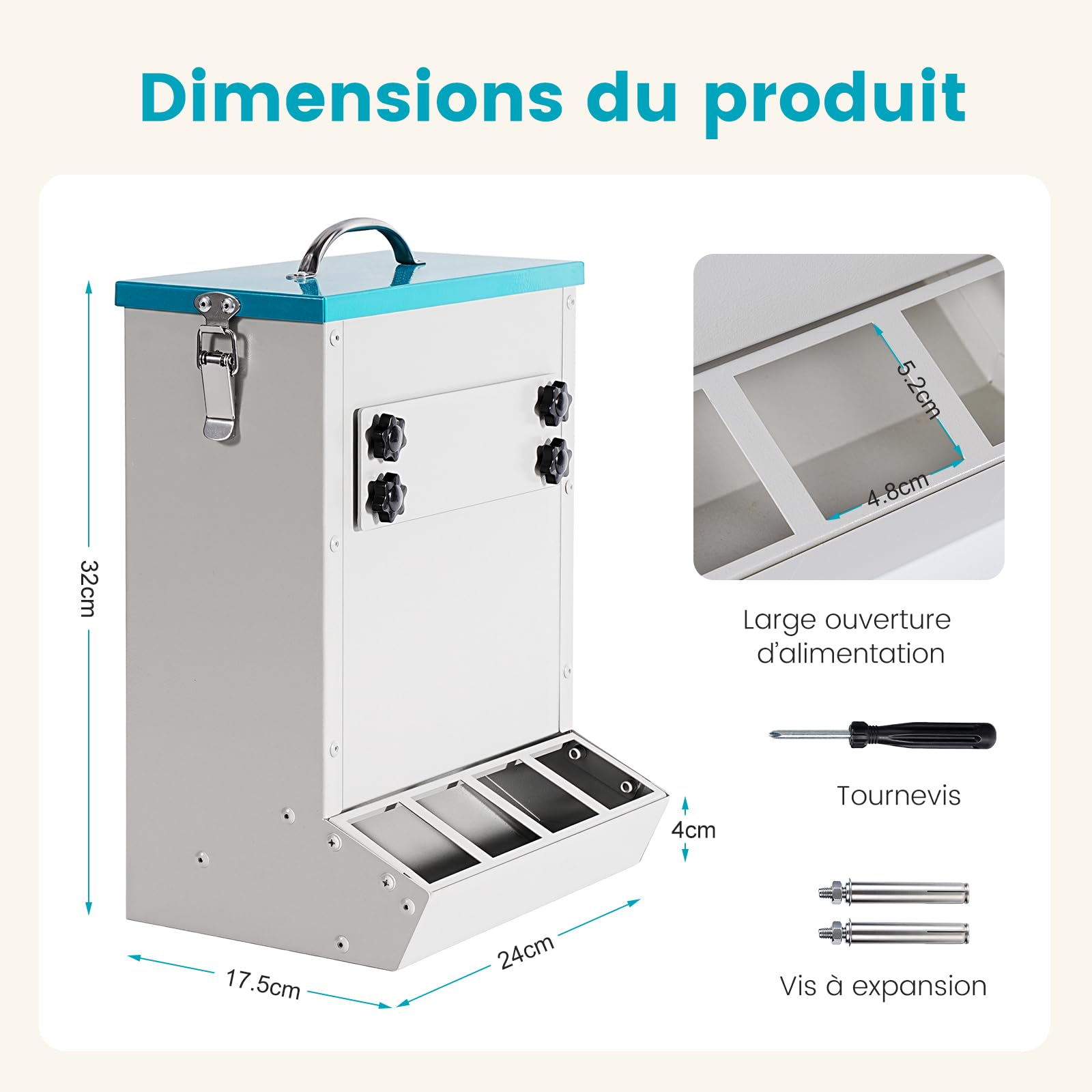 Mangeoire automatique pour poules - 8 l/5 kg - Distributeur de volaille à suspendre