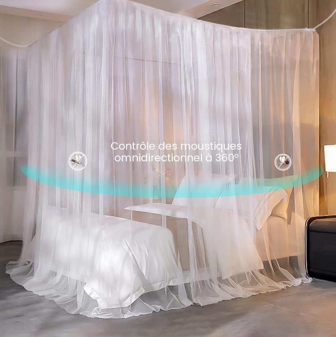 Opamoo Moustiquaire de Lit à Quatre Portes - Grand Baldaquin pour Soler Efficacement Les Moustiques - Pour Lit Double et Simple (190 x 240 x 210 cm)