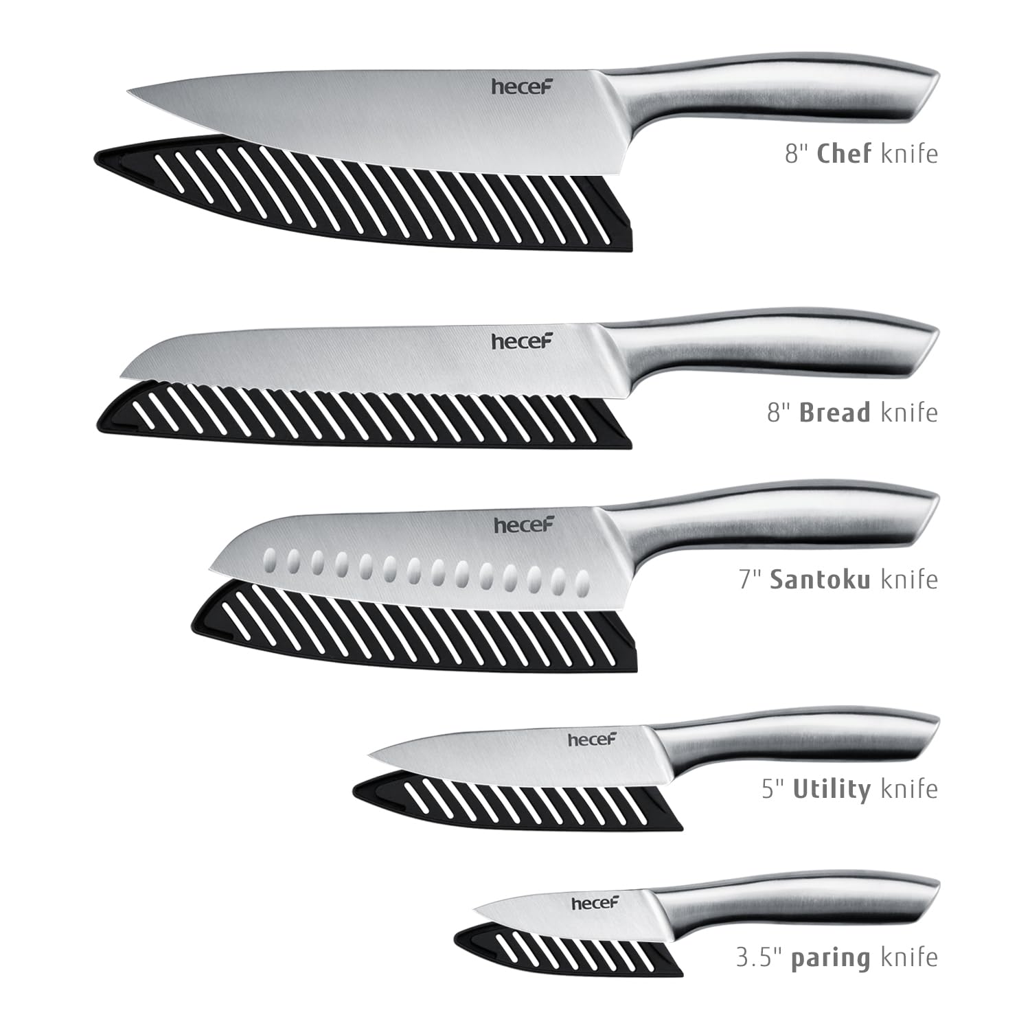 Juego de Cuchillos de Cocina Profesional 5 Piezas, Acero Inoxidable con Fundas