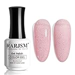 RARJSM Nude Glitter Gel Nail Polish Clear Pink Rainbow Chunky Sparkle Shimmer Jelly Nuded Iridescent Transparent Pink Gel Polish Single Bottle Soak off UV LED Cured for Home Salon Manicure 15ML