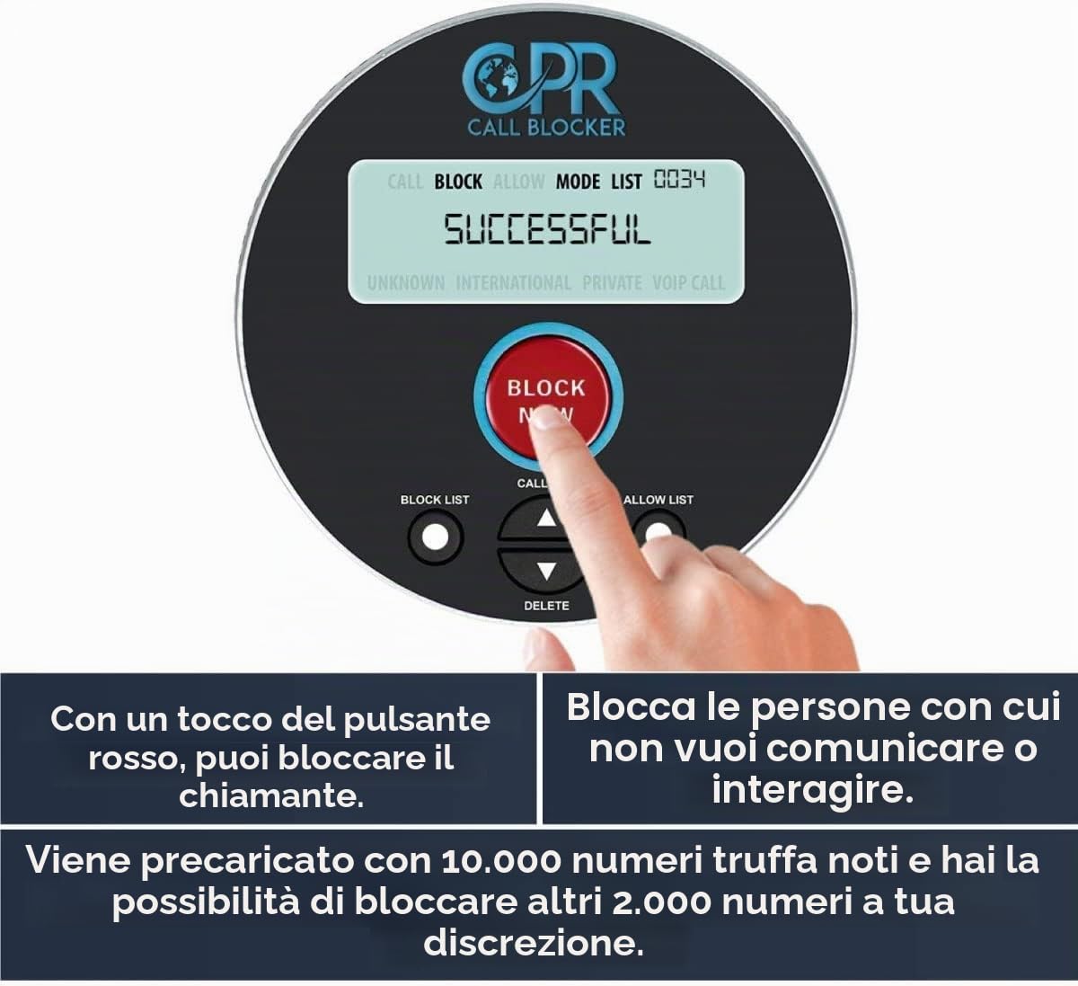 CPR Blocco Chiamate V10000 - Il Miglior Bloccatore di Chiamate d'Italia - Per Telefoni Fissi e Wireless - Blocca Fino a 12.000 Numeri con un Solo Tocco - Installazione Facile