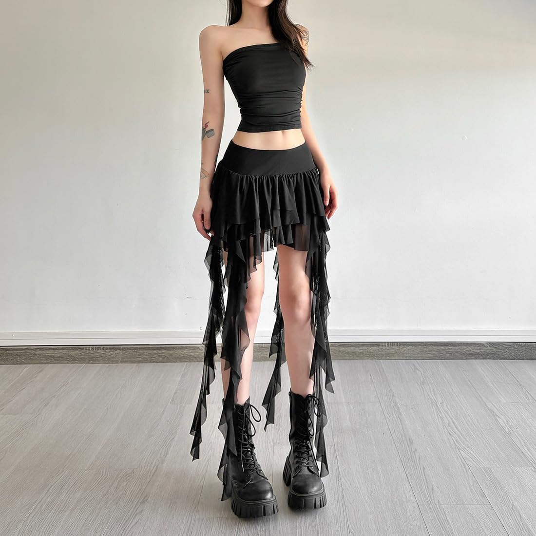 Women's High Waist Mesh Y2K Skirt Gothic Irregular Layered Skirts Club Rave Cute Mini Skirts - Image 5