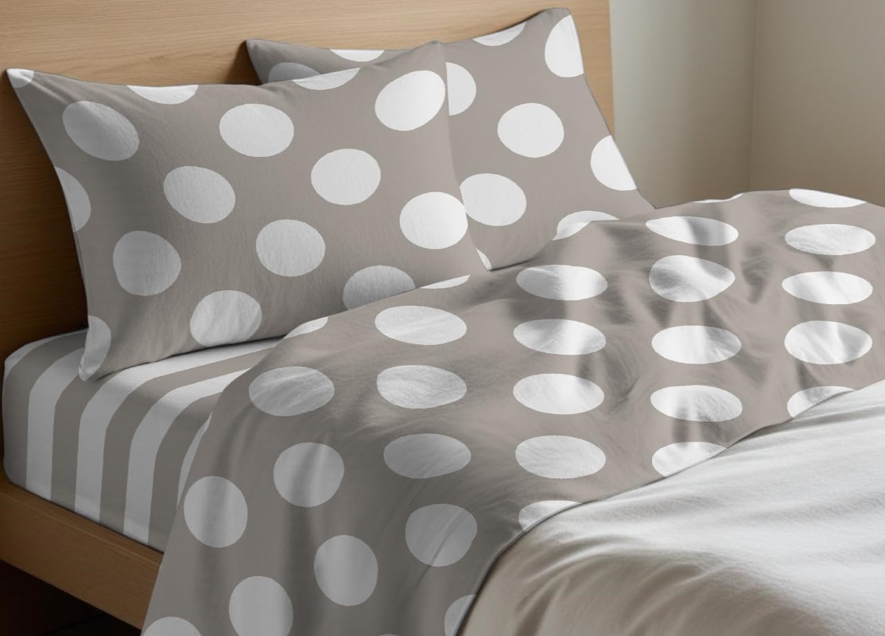 BIANCHERIAWEB Completo Lenzuola Letto in 100% Cotone Made Italy Disegno Pois Matrimoniale Beige