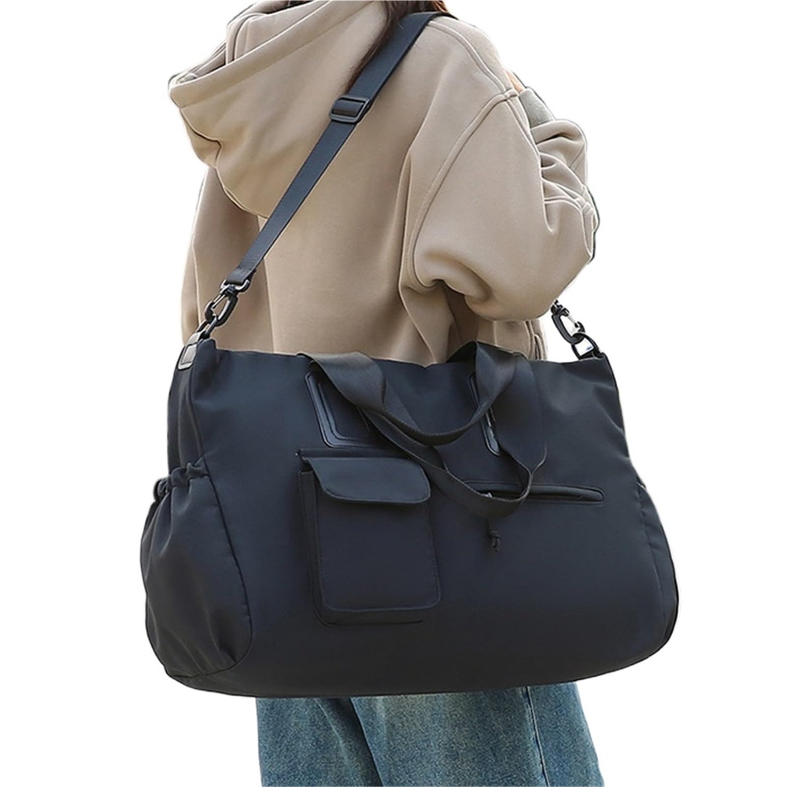 Sporttasche Reisetasche Damen Reise-Yoga-Sport-Gymnastik-Handtasche mit separater Tasche for trockene und nasse Sachen for trainierende Frauen(Black)