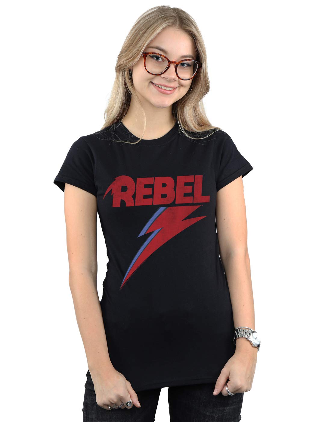 David Bowie Women's Distressed Rebel T-Shirt Black Large