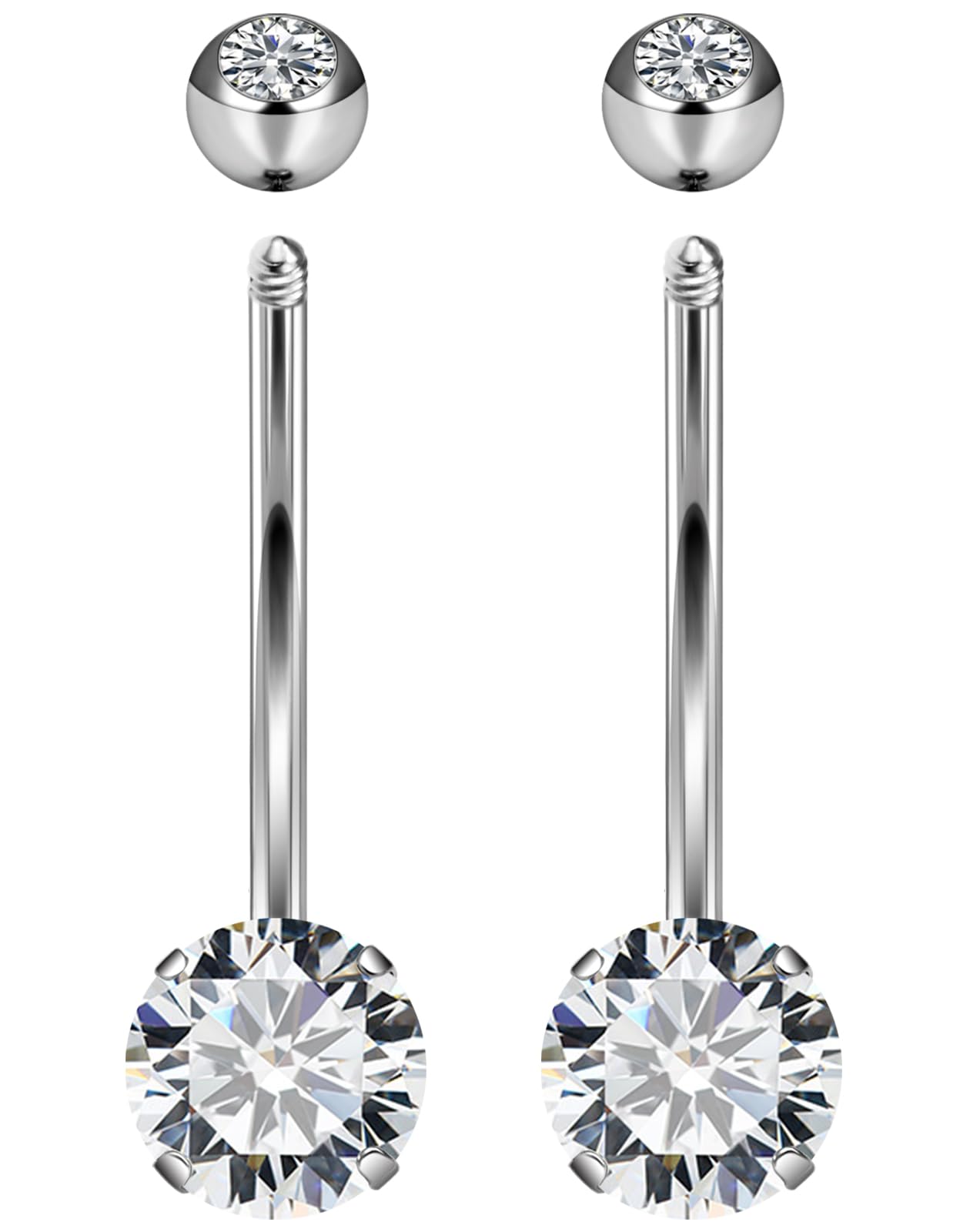 Heienngy Long Belly Button Ring 6mm 8mm 10mm 12mm 14mm Surgical Stainless Steel Round Cubic Zirconia Navel Barbell Long Bar Belly Button Piercing