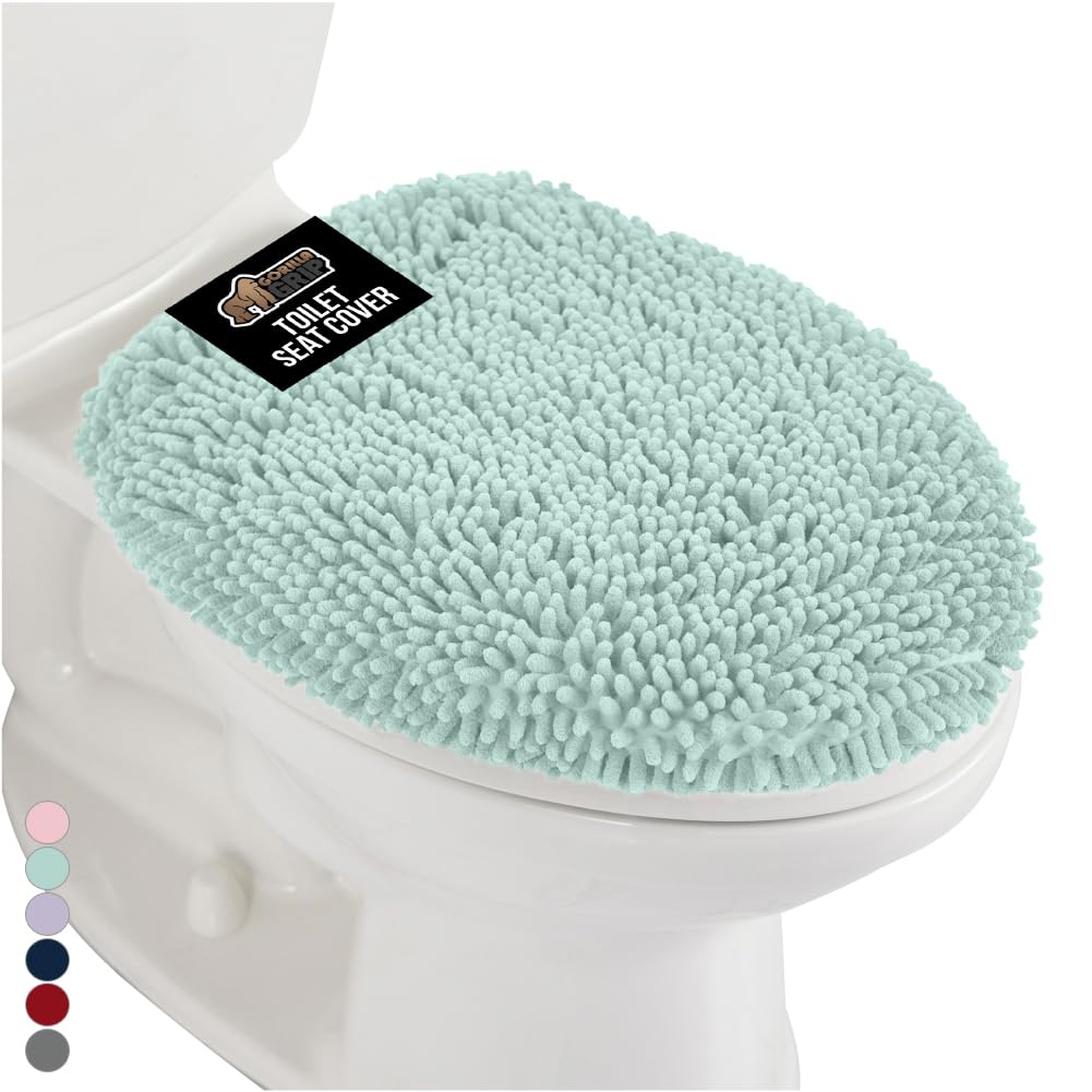 Gorilla Grip Original Shag Chenille Bathroom Toilet Lid Cover, 19.5 x 18.5 Inches, Large Size, Machine Washable, Ultra Soft Plush Fabric Covers, Fits Most Size Toilet Lids for Bathroom, Sea Blue — image 1