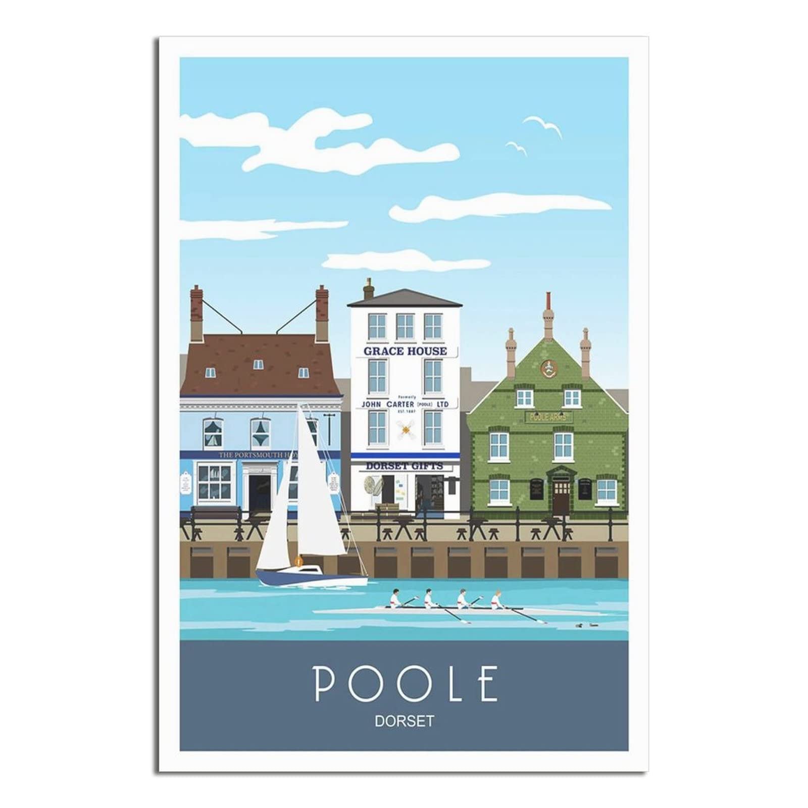 UEJD Vintage Poole Quay Harbour Dorset Travel Poster Decorative Posters Modern Bedroom Canvas Art Poster Picture Painting Posters Wall Decor Art Gift