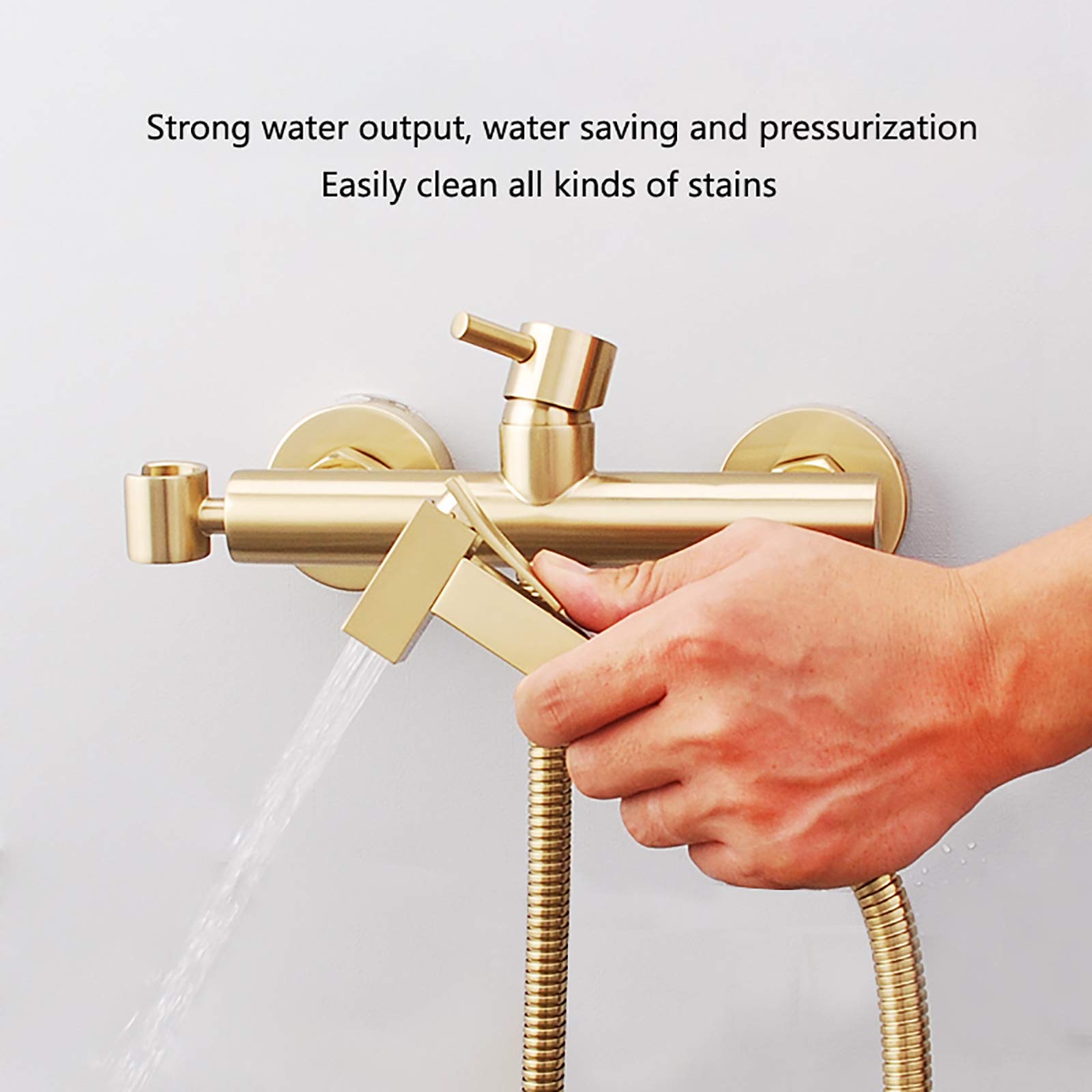 Spruzzatore portatile per bidet per WC, in ottone, portatile, per acqua calda e fredda, con tubo flessibile per il bagno degli animali domestici, igiene personale, cromato (oro spazzolato
