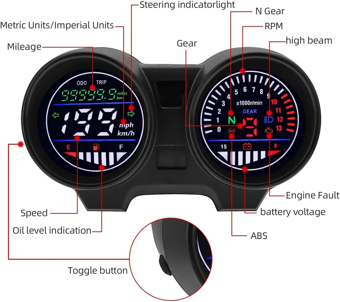Motorcycle Speedometer Gauge Digital Dashboard Panel Motorcycle LED RPM Meter Tachometer for Brazil Titan 150 CG150 Fan150 2010 2012 Meter Gauge