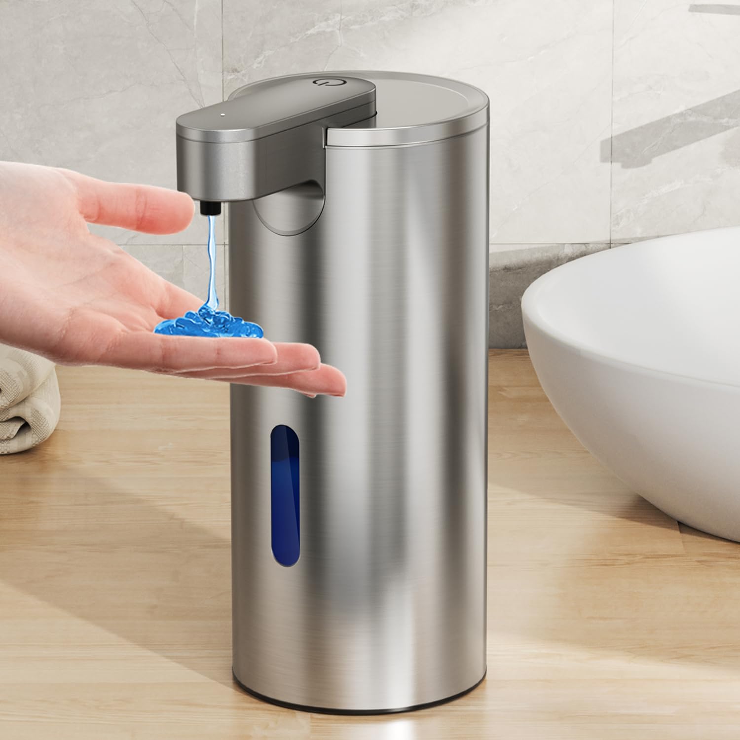 Fachixy Automatic Soap Dispenser Brushed Stainless Steel Touchless 340ml Electric Soap Dispenser with Sensor, USB Rechargeable for Bathroom, Kitchen, Silver