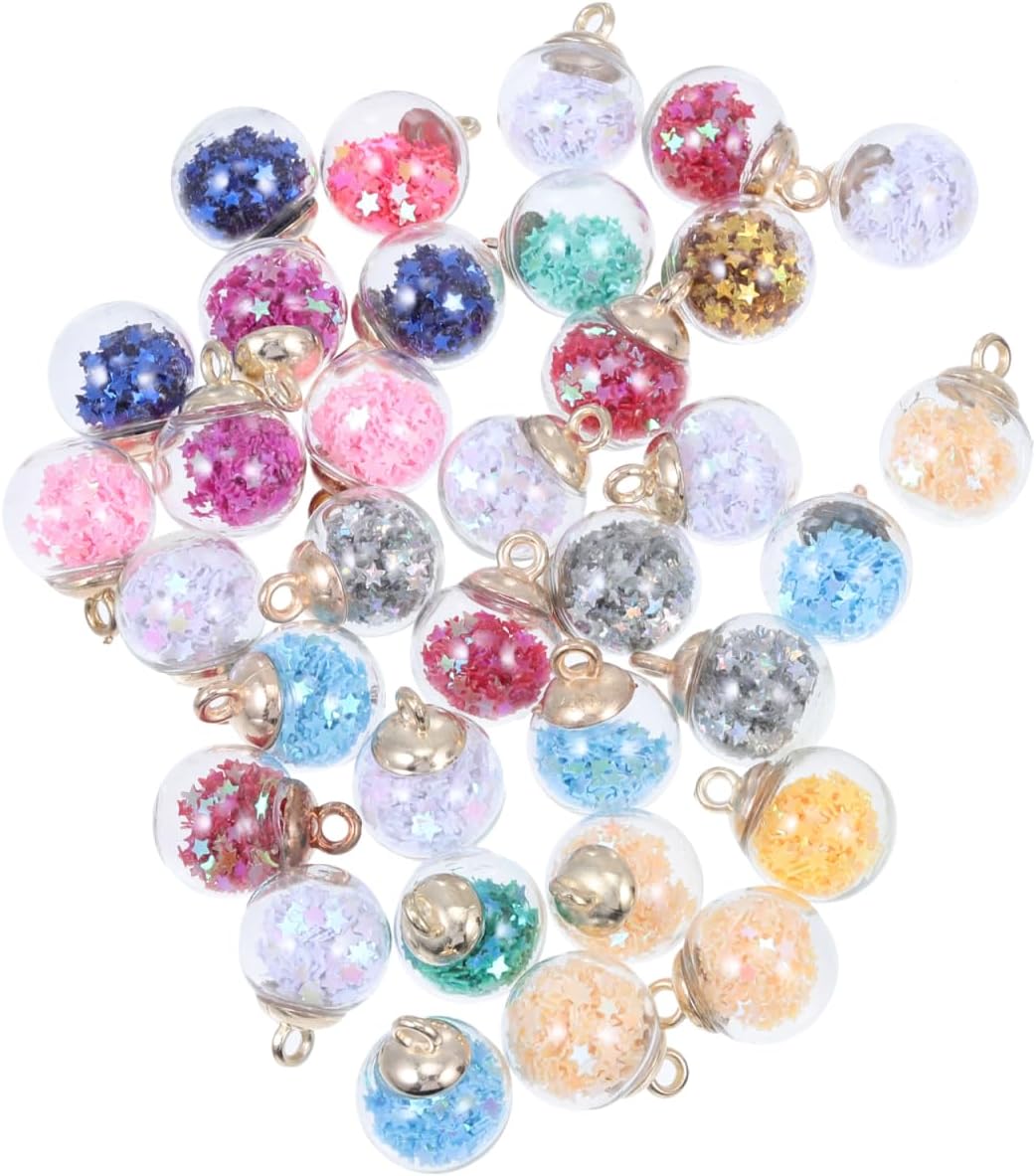 Glass Ball Charms with Star Sequins for Jewelry Making Small 0.78 Inch Pendants for Earrings Necklaces Diy Craft Projects Unique Hanging Decorations - Image 2