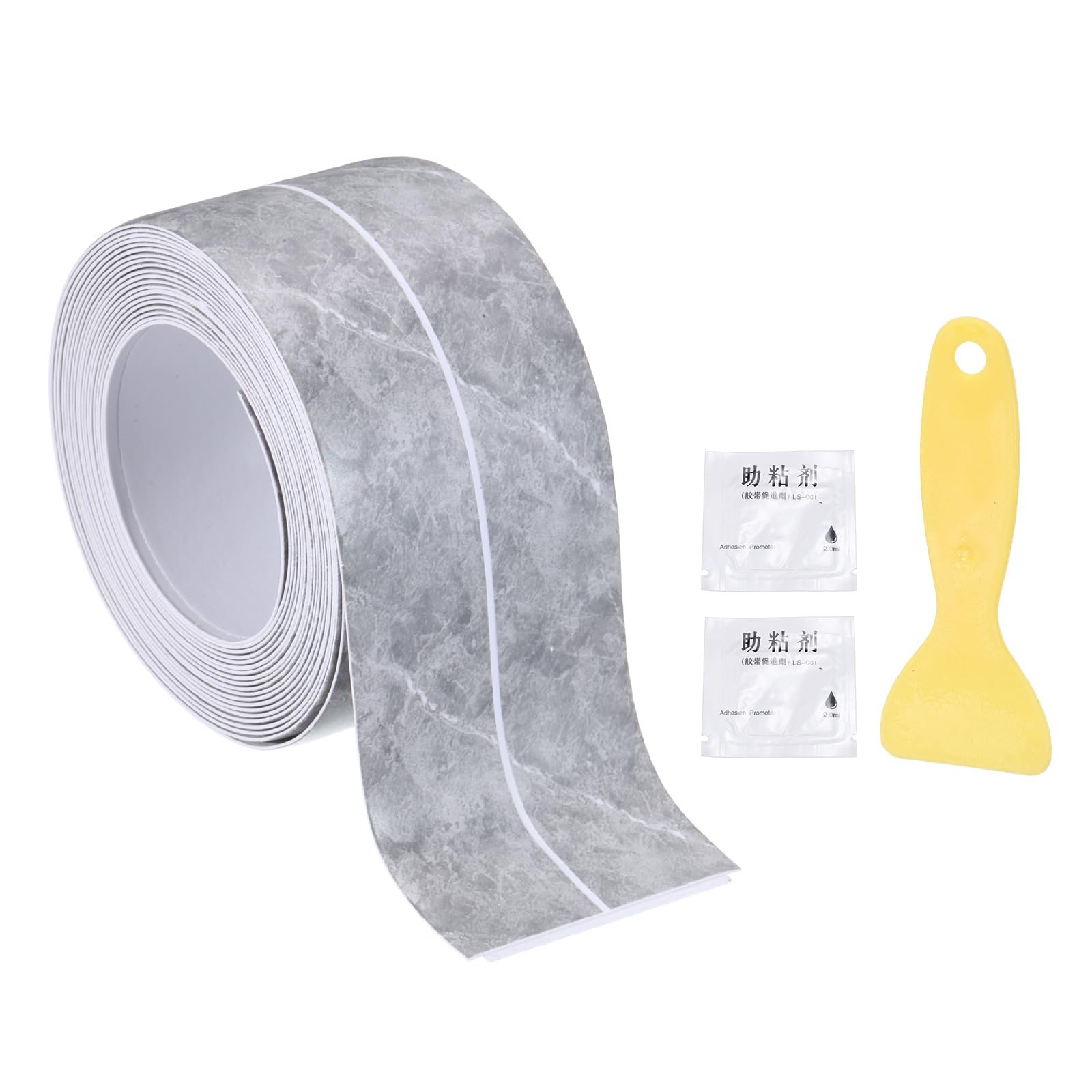 sourcing map Caulk Tape Waterproof, 1.42 Inch x 10.5 ft Self-Adhesive Sealant Sealing Strip Caulking Sealant Tape PVC with Tool for Kitchen Sink Toilet Bathroom Bathtub Floor, Gray Marble — image 1