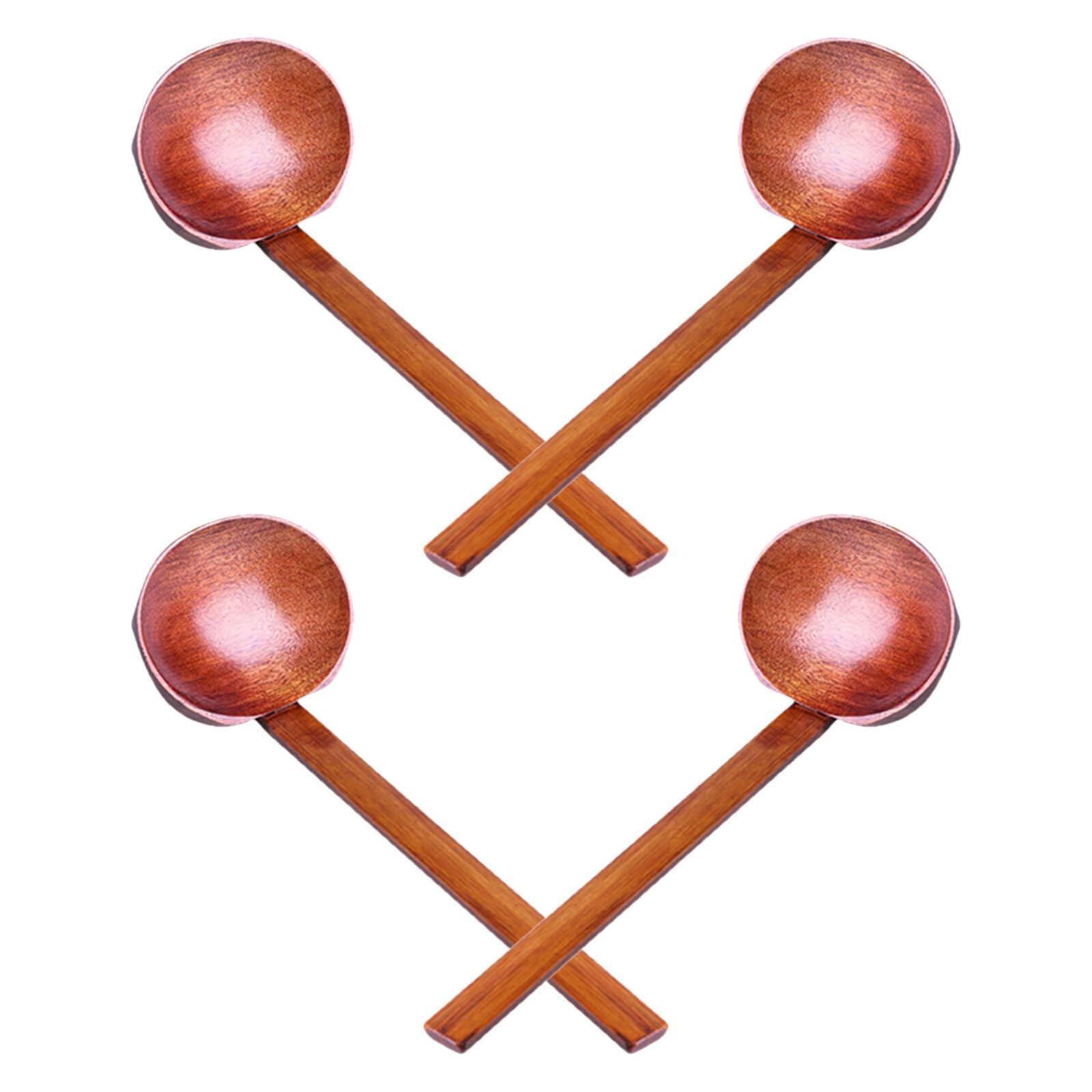 4 Piezas Cucharas de Madera para Ramen con Mango Diseño Octogonal Antideslizante Utensilios de Cocina Reutilizables para Sopa Gachas y Aperitivos para Restaurante y Hogar