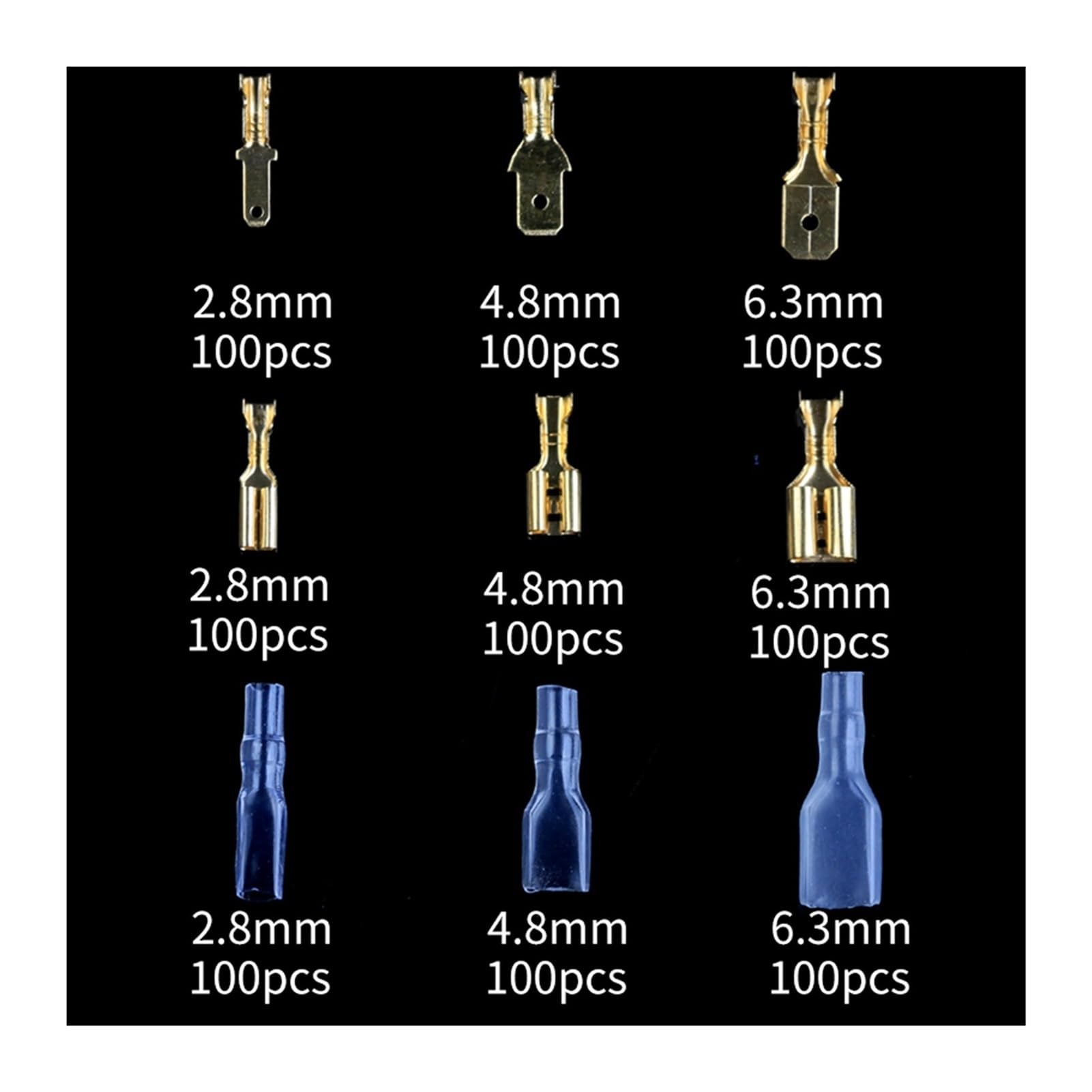 Conectores de aislamiento macho/madre, Kit surtido de conectores crimpado hembra/macho 2,8/4,8/6,3 mm, multicolor, con alicates(900pcs Gold)