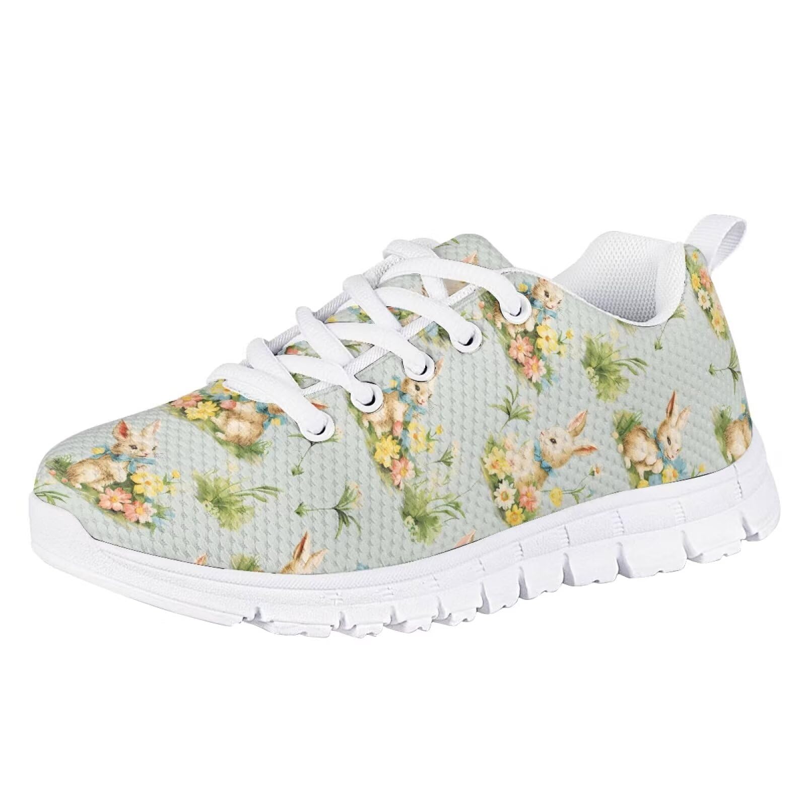 Coloranimal Happy Easter Day Shoes Cute Rabbit Bunny Flower Floral Fashion Sneakers for Boys Non-Slip Road Running Shoes Walking Casual Footwear