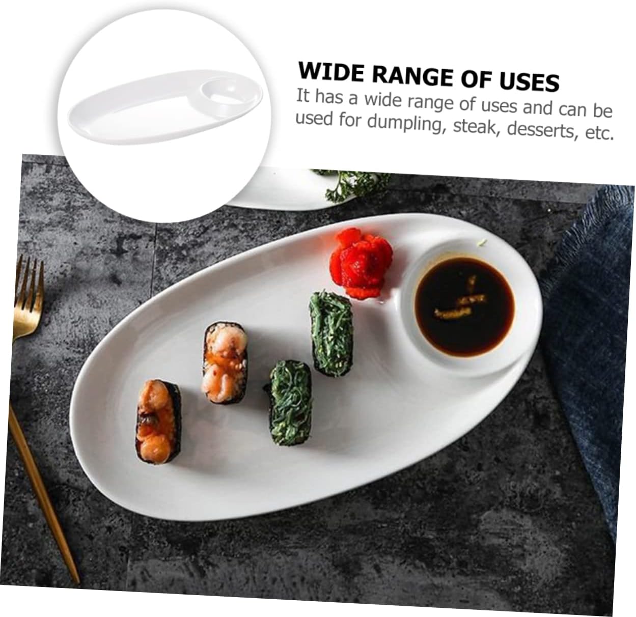 Ceramic Divided Plate for Breakfast Multi-function Food Tray for Sushi Snacks and Appetizers Easy to Clean Compact Design Serving Dish
