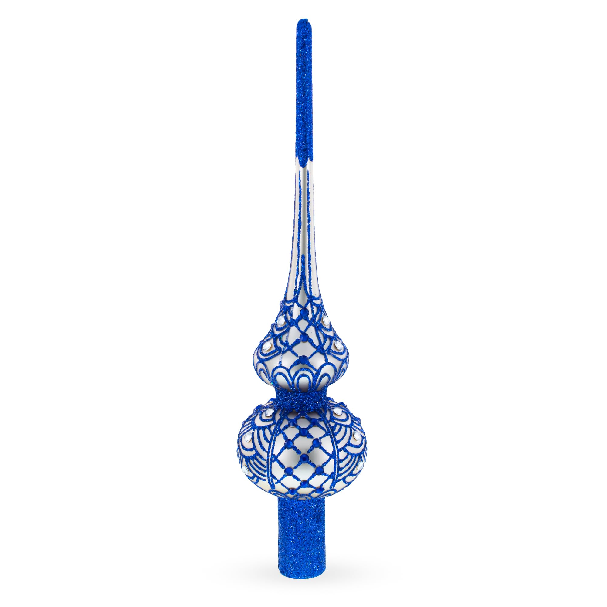 Cimier de sapin en verre bleu sur argent