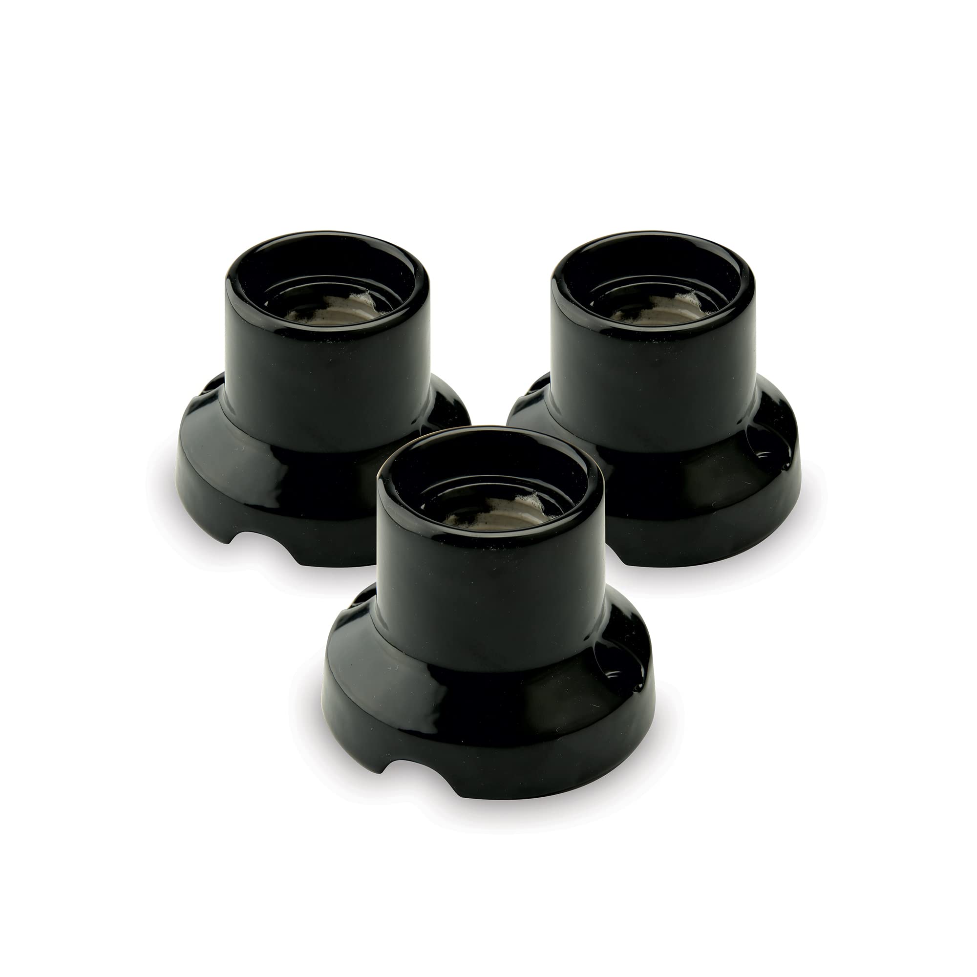 AMARCORDS - 3 Lampholder in Porcelain, E27 Fitting, Vintage Color lamp Holder Base Black