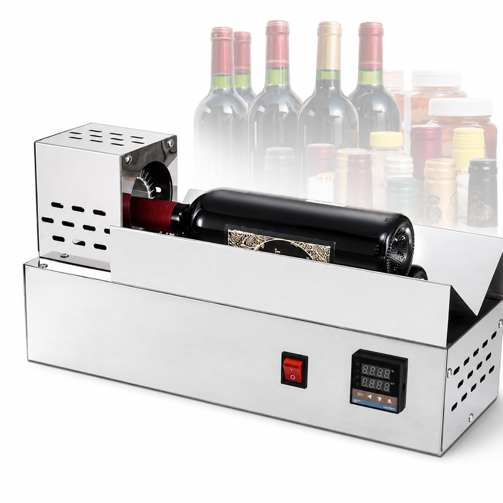 YIYIRAN Electric Capsule Heat Shrinker, 600w Horizontal Pvc Capsule Shrinking Machine, 4s-8s, Max Sealing Diameter 80mm, Lcd Display Stepless Temperature Adjustment, For Bottle Mouth Shrinking
