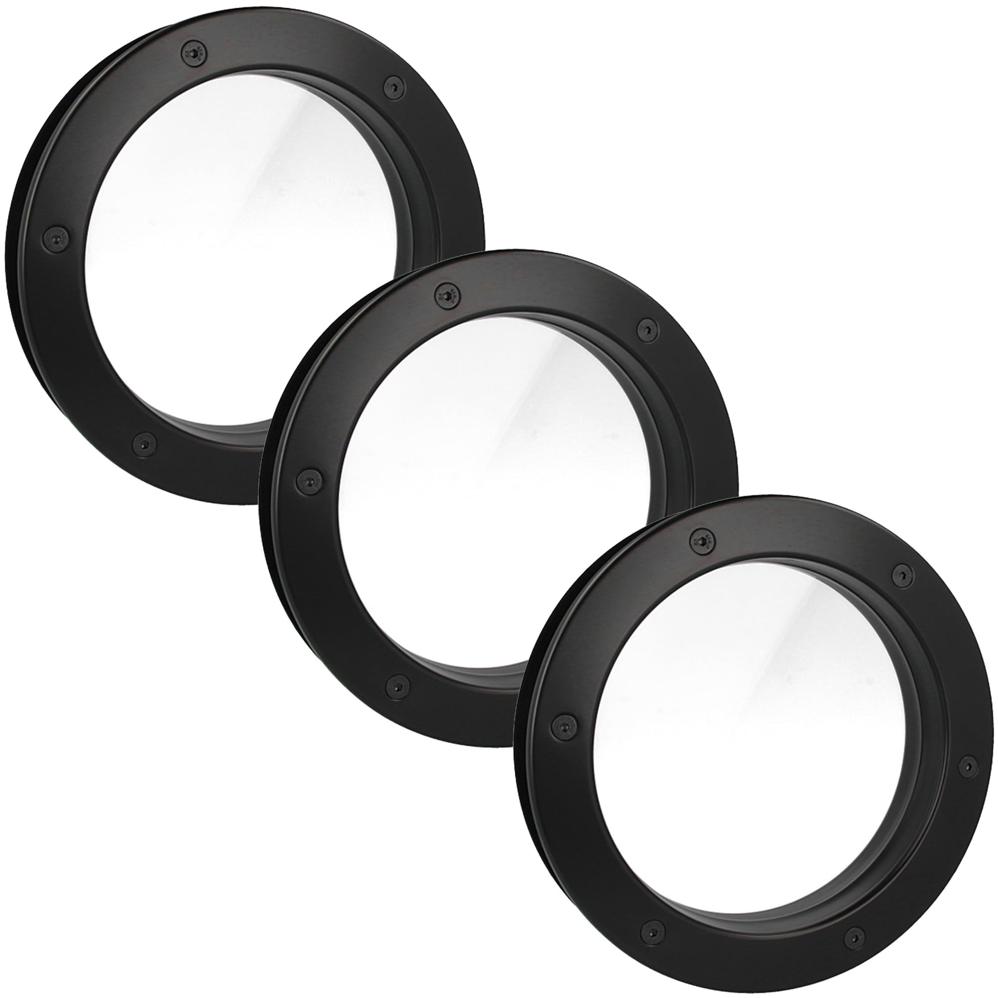 MLS Oblò B4000, Set di 3 Pezzi, Robusto Alluminio, Vetro di Sicurezza, Adatto ha Porte di 40 mm di Spessore, Viti di Fissaggio Visibili su Entrambi i Lati, Ø 250 mm, Vetro Trasparente, Nero
