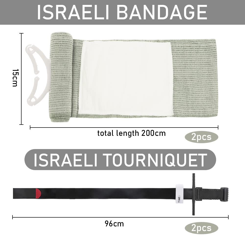 2 PCS Pansement israélien de 6" + 2 PCS Garrot Tourniquet, Tactical Tourniquets Pansement Israelien pour Plaies Médicales Survie Materiel Militaire, Familiale Fournitures D'Urgence Extérieures