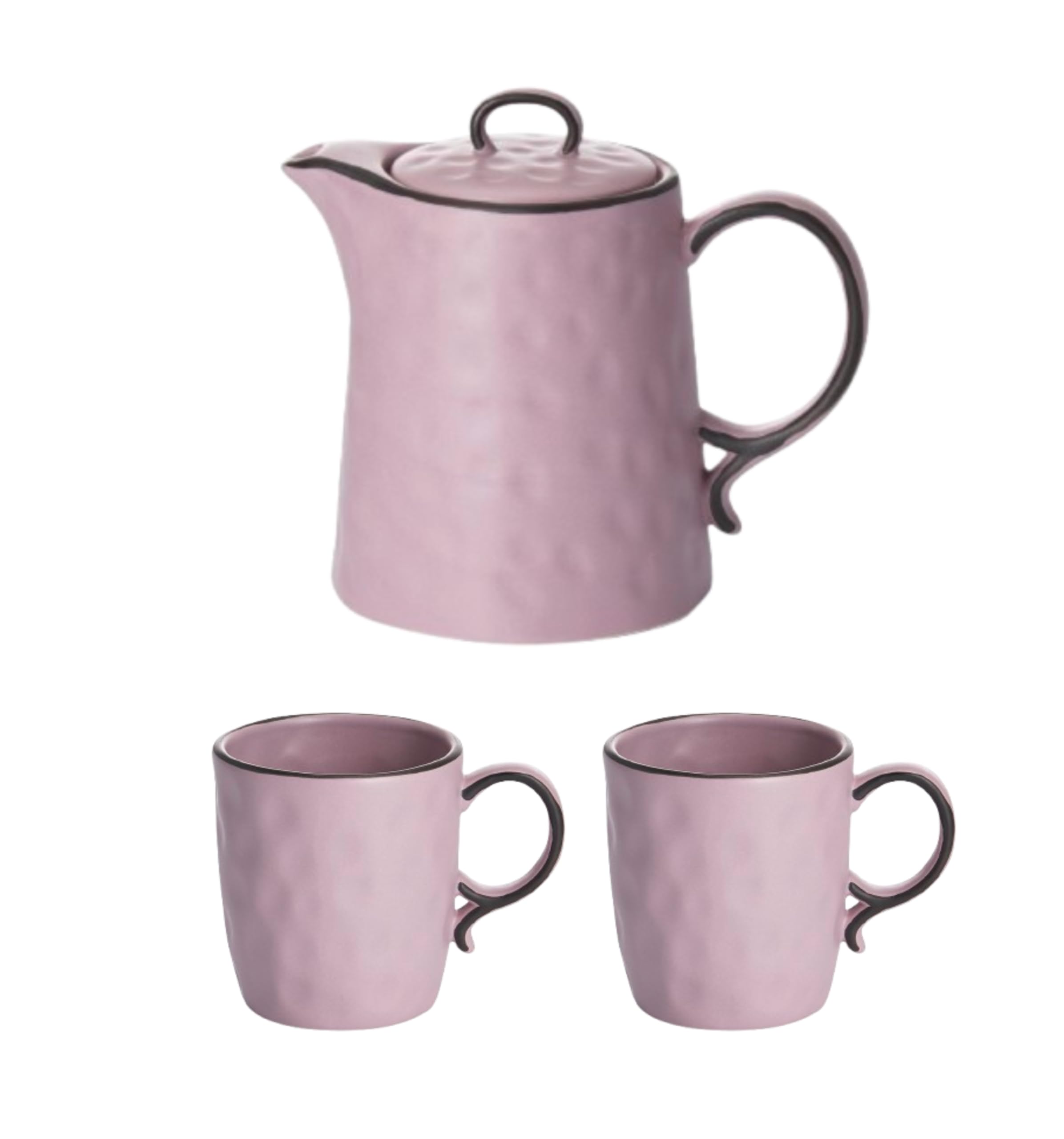 Teemando Caraffa Nilla con 2 tazze, gres porcellanato, lavanda, 0,9 l, design in rilievo, lavabile in lavastoviglie, set da 3 pezzi