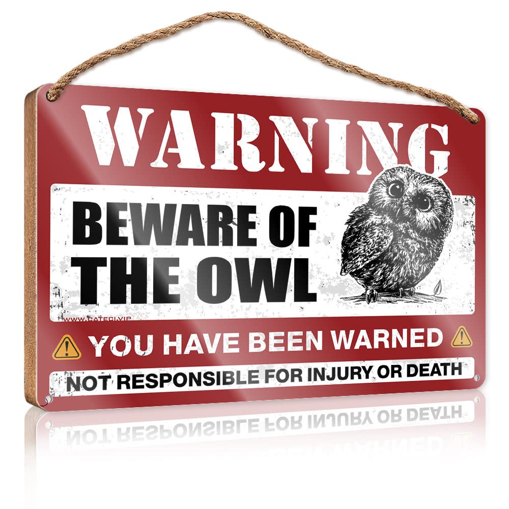 FZFN Door Decor Sign Beware Of Owl Wooden Sign Vintage Decor Hanging Decor Wood(23X35CM)