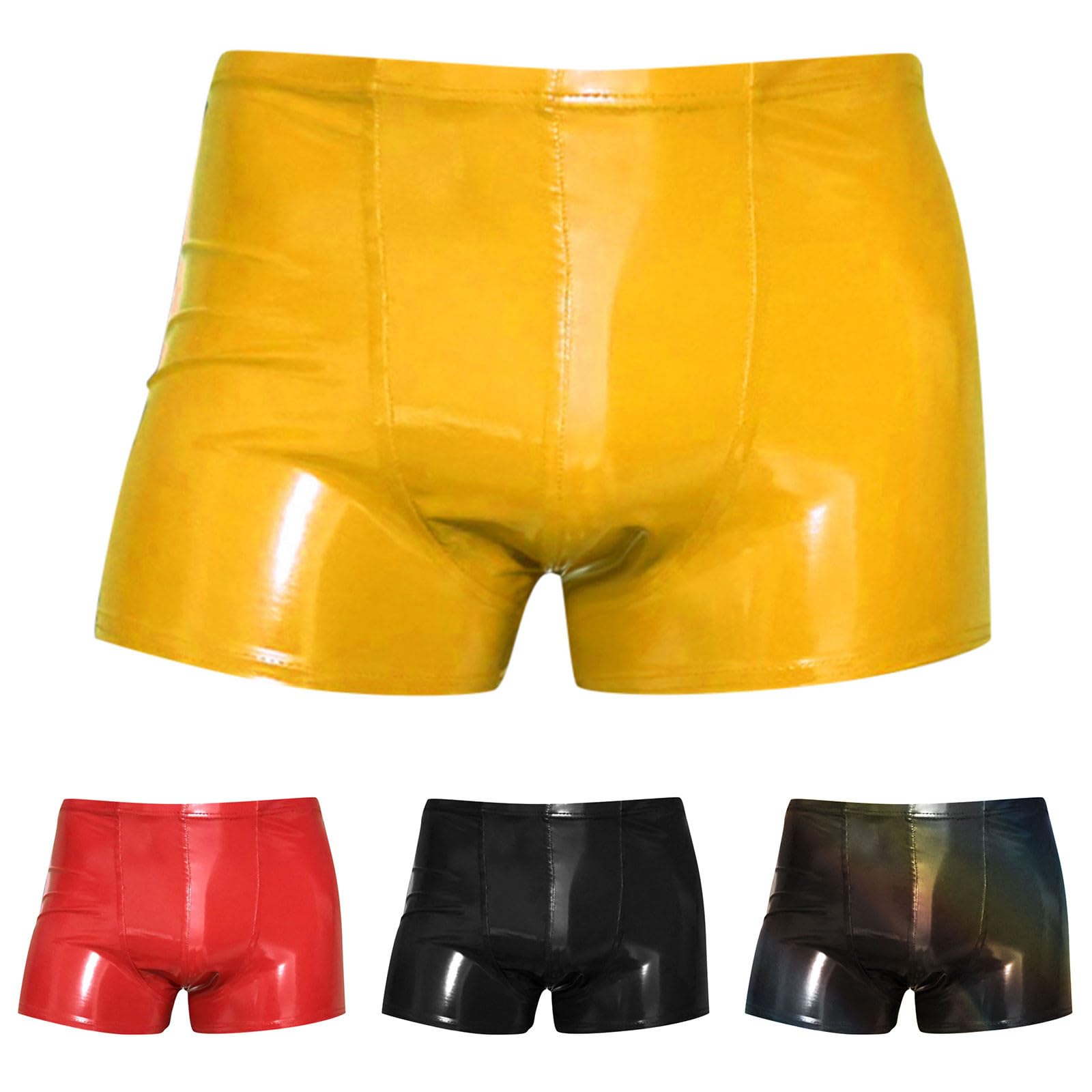 Pantaloncini da uomo in pelle PU, effetto bagnato, lucido, effetto bagnato, in lattice, stile retrò, comodi slip Fit Clubwear