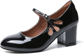 Women’s Dress Low Heels Pumps Round Toe Ankle Strap Buckle Chunky Block Heel Mary Jane Shoes Sandals