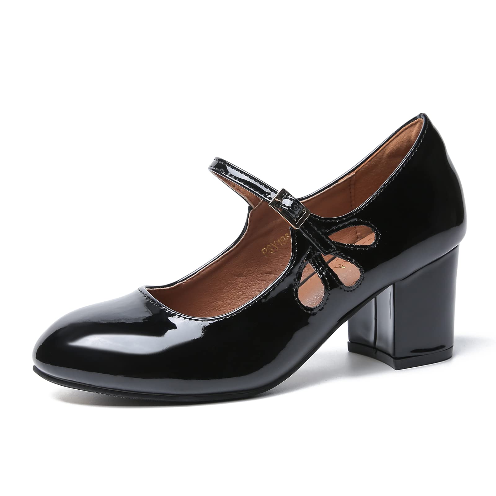 Photo 1 of LIURUIJIA Women’s Dress Low Heels Pumps Round Toe Ankle Strap Buckle Chunky Block Heel Mary Jane Shoes Sandals 6 Black Pu