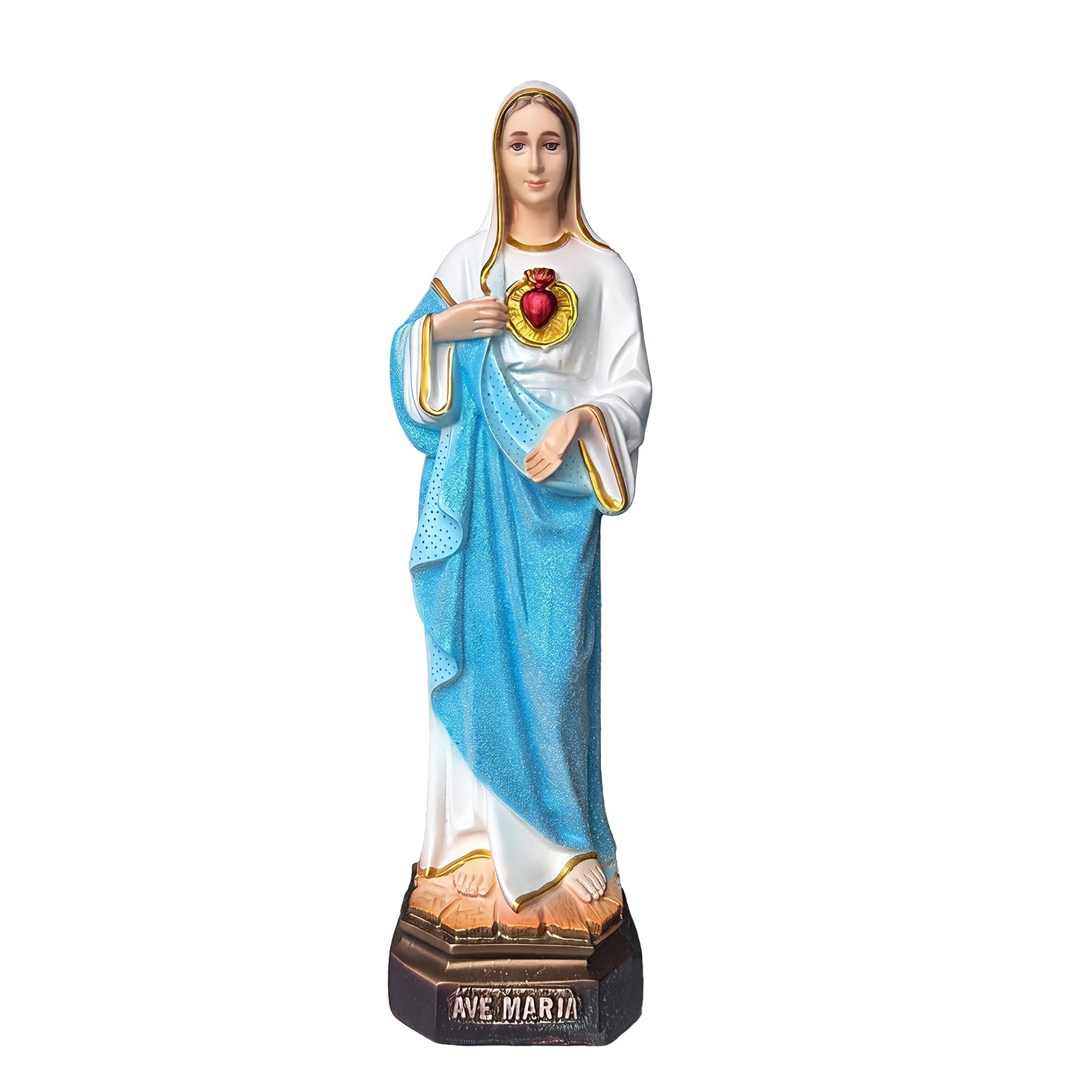 14 Inch Virgin Mary Statue Our Lady of Grace, Hand-Painted Catholic Mary Figurine with Pearlized Blue Garment for Prayer Room, Home Altar &amp; Religious Gift