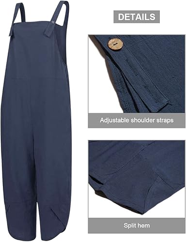 Miniatura 3 de Women's Summer Cotton Linen Baggy Overalls Jumpsuit Casual Loose Fit Rompers with Pockets Adjustable