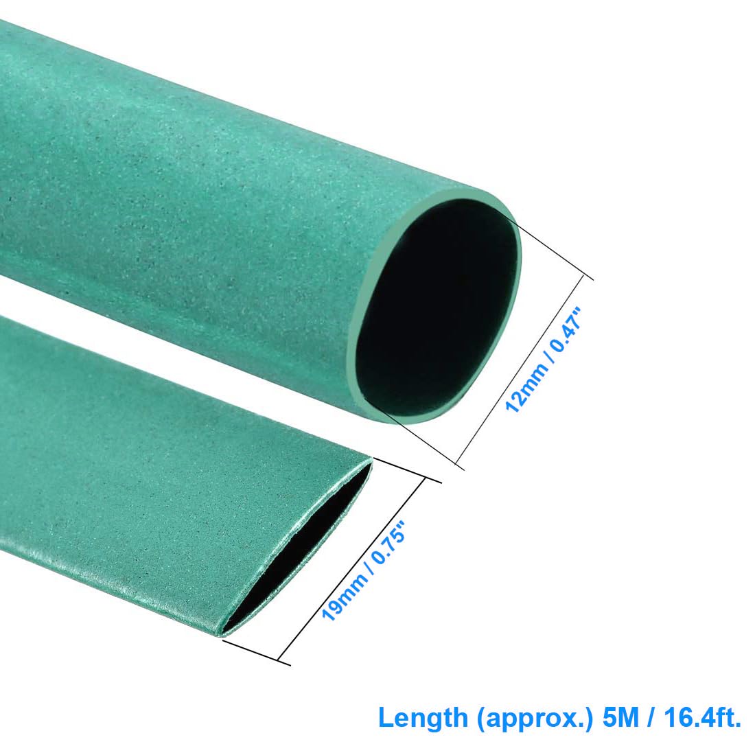 Unifizz Heat Shrink Tubing 12mm Dia 20mm Flat Width 2:1 Ratio Shrinkable Tube Cable Sleeve 5m - Green - Image 2