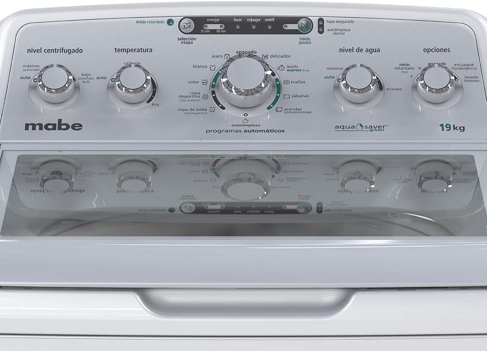 Close-up of Mabe washing machine control panel