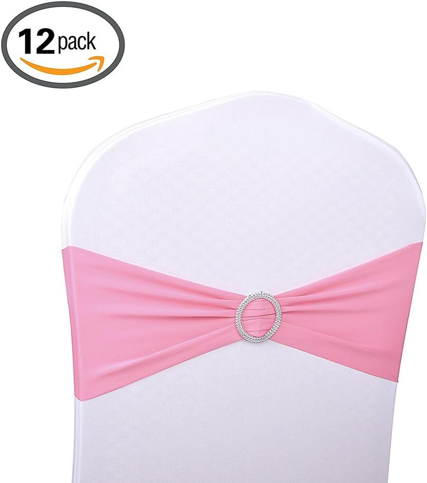 12pcs Stretch Wedding Chair Sahes with Buckles Slider Sashes Bows Chair Bands for Wedding Banquet Party Decorations 10 Colors by Yichuang (pink)