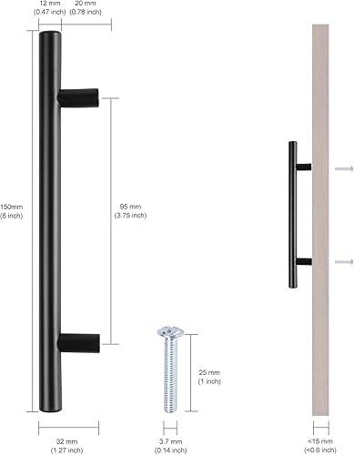 Miniatura 4 de Tiradores modernos de gabinete de cocina de 6 pulgadas, tiradores de gabinete de acero inoxidable negro mate para cajones de tocador, 6 pulgadas de
