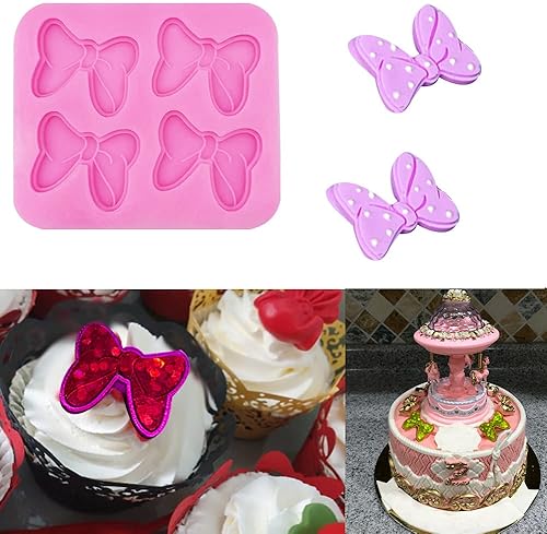 Miniatura 4 de Paquete de 4 lazos de ratón con diseño de mariposa de dibujos animados, moldes de silicona para fondant de chocolate, para postres, cubitos de