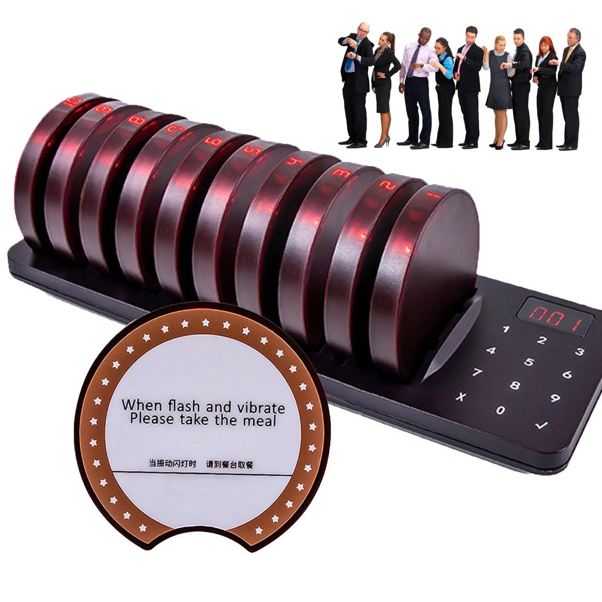 Restaurant Pager - 999 Canali,3 modalità di Chiamata,Standby Prolungato 20 Ore,Raggio di Azione 800 M,Doppia Base di Ricarica,Cercapersone per Ristoranti,Bar,Hotel,Bar,Snack,Food Court