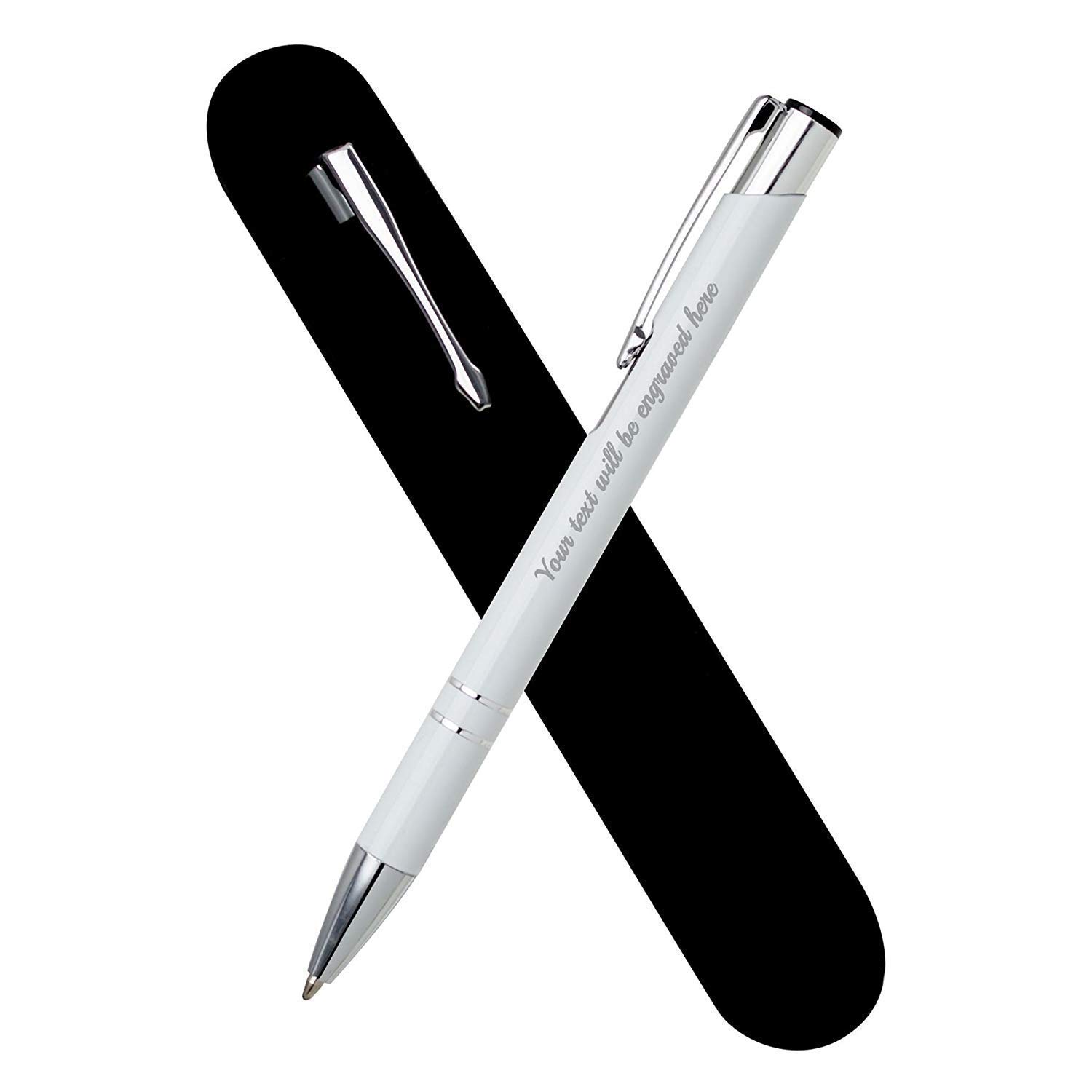 Paul Clover Personalised Engraved Metal Ballpoint Pen Comes In Velvet Pouch Blue Plus Black Ink Refill - Enter Your Custom Text (White) — image 1