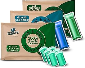 Ecosys 3L Surface Cleaner Kit Non-Toxic Formula Safe for Kids and Pets -1 Aloe Vera Floor Cleaner(6 Capsule for 1L),1 Sea Myst Air Freshener(1 Capsule for 1L) 1 Glass Cleaner(1 Capsule for 1L)