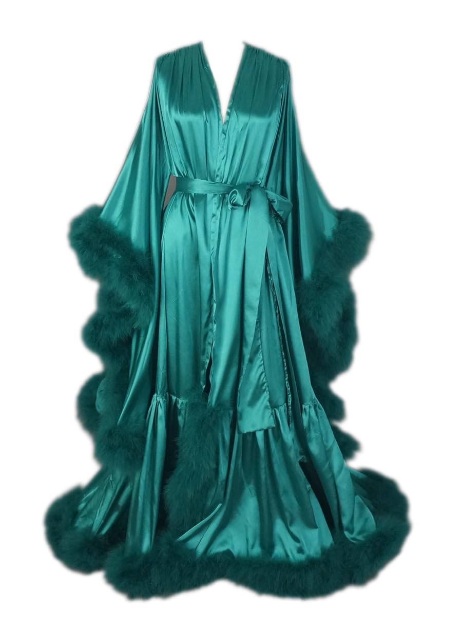 Old Hollywood Feather Robe Sexy Boudoir Robe Feather Bridal Robe Satin Long Wedding Scarf New Custom Made product thumbnail 2