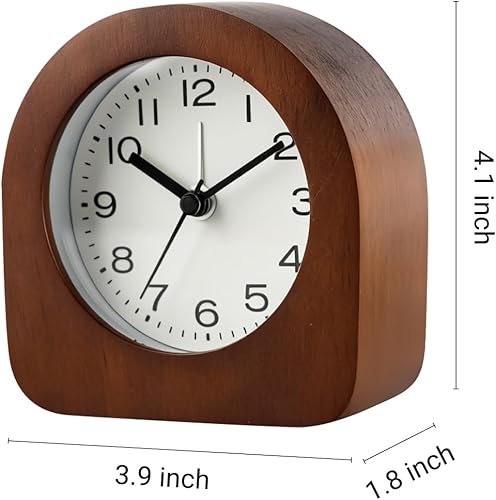 Miniatura 2 de Reloj despertador analógico vintage de madera maciza, funciona con pilas, con luz nocturna no interrumpida, reloj despertador sin tictac con botón
