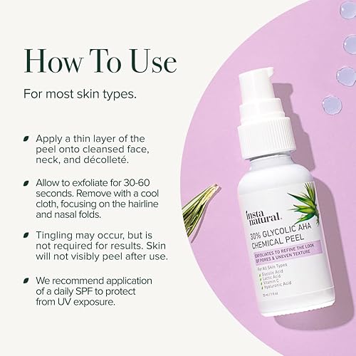 Miniatura 5 de InstaNatural 30 Glycolic Acid AHA BHA Chemical Peel Glycolic Acid Peel with Vitamin C Lactic Acid Hyaluronic Acid and Salicylic Acid BHA Chemical