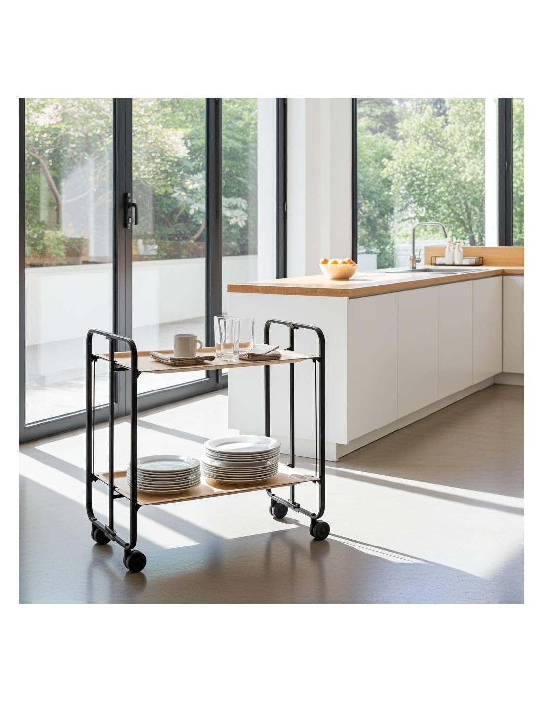 DON HIERRO Carrello da cucina pieghevole nero con ruote BAUHAUS 2 ripiani