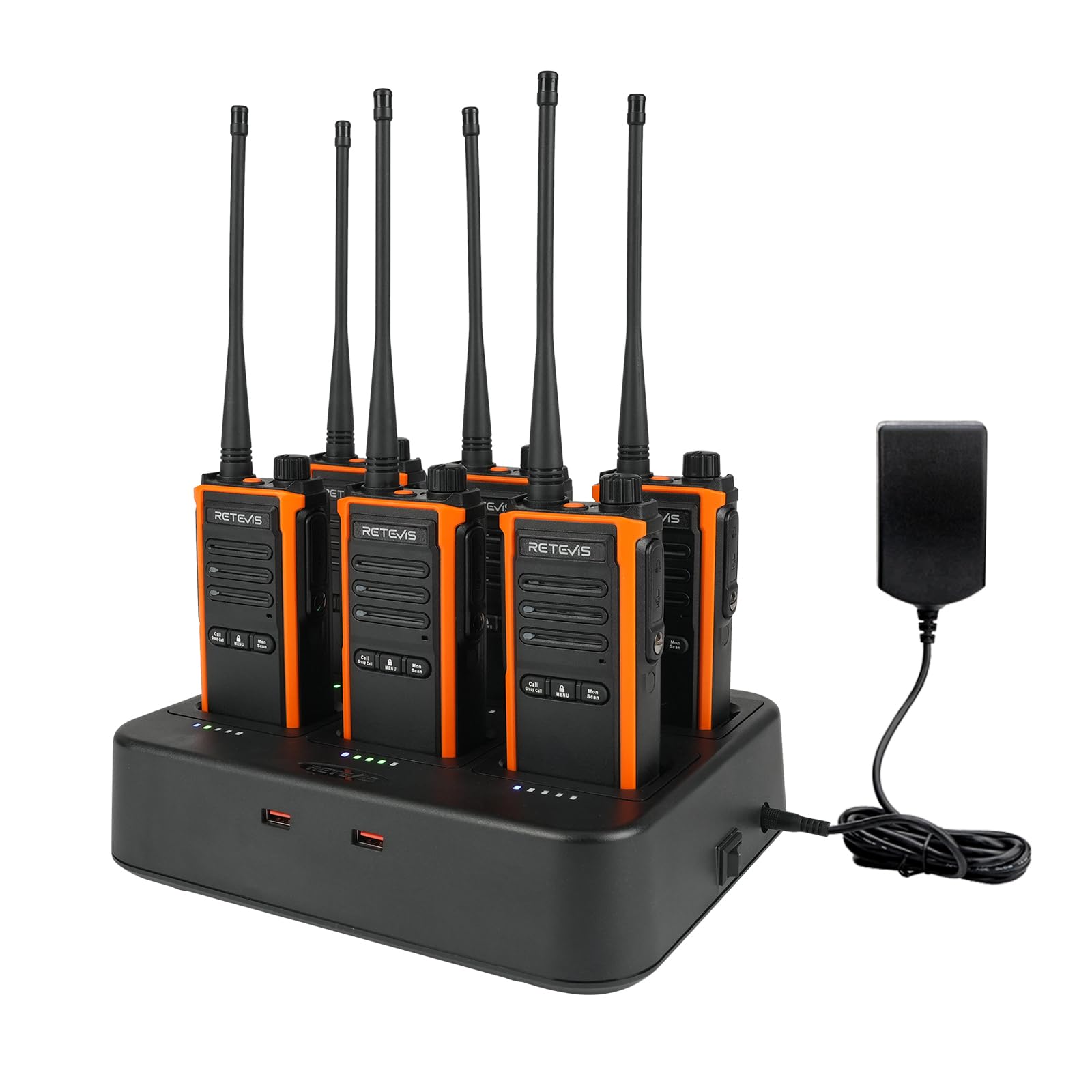 Retevis C65B Long Range Walkie Talkies, IP67 Waterproof, Heavy Duty 2 Way Radio with Six-Way Charging, 1800mAh, Type-C, VOX