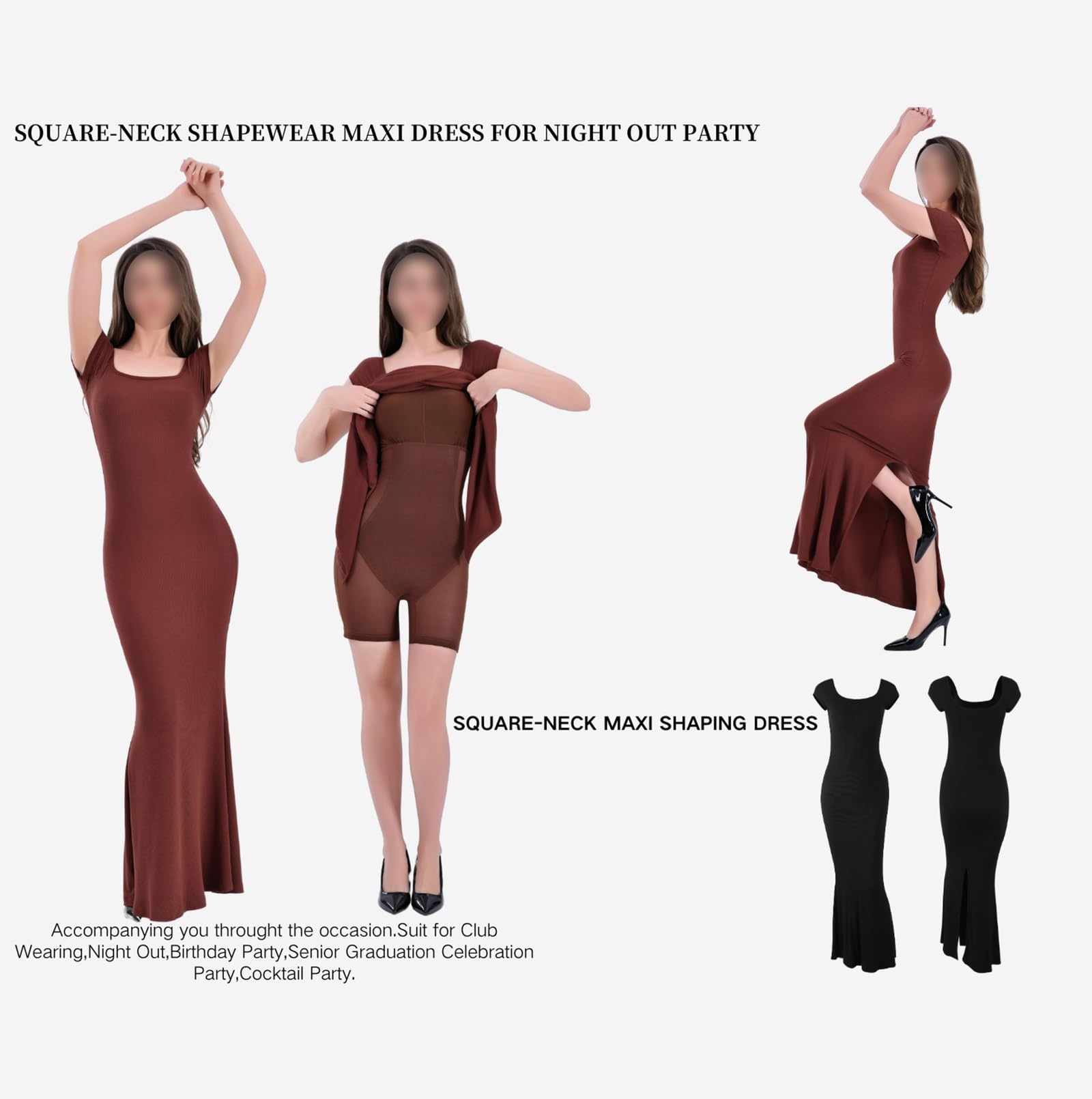 HLTYGWX Vestido Lencero Moldeador para Mujer, Vestido Largo con Control de Barriga y Abertura en la Espalda