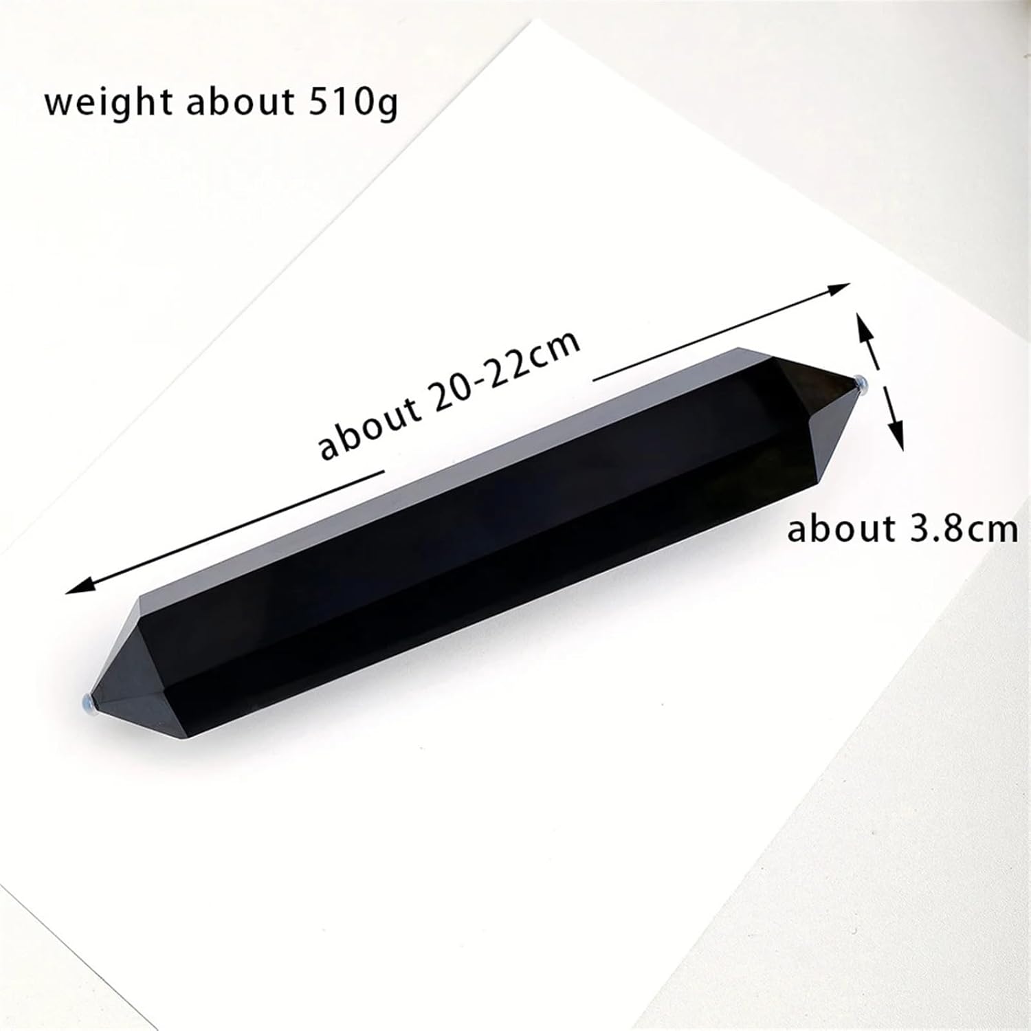 AtkitS Beautiful 1pc Natural Black Quartz Obsidian Double Point Crystal Magic Wand Hexagonal Prism Column Reiki Handcraft Decoration