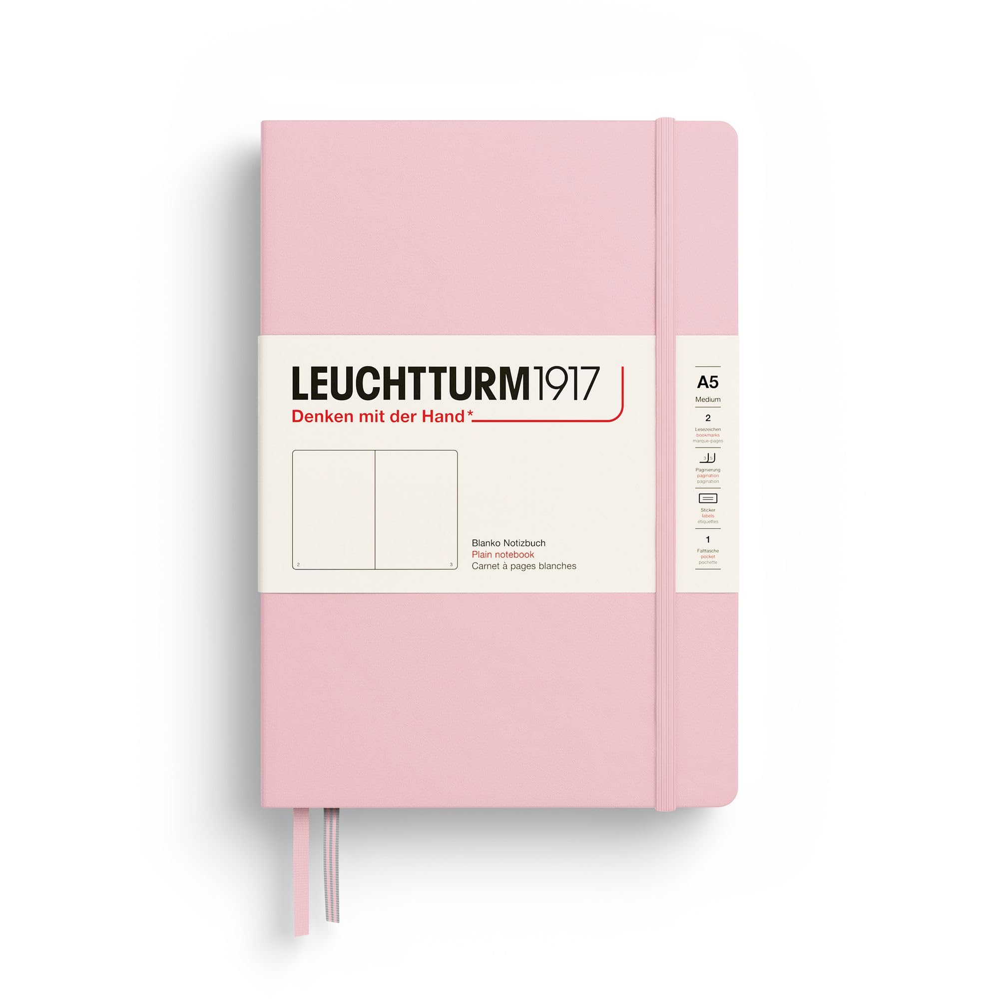 Notebook Hardcover Medium A5-251 Numbered Pages for Writing and Journaling (Powder, Plain)