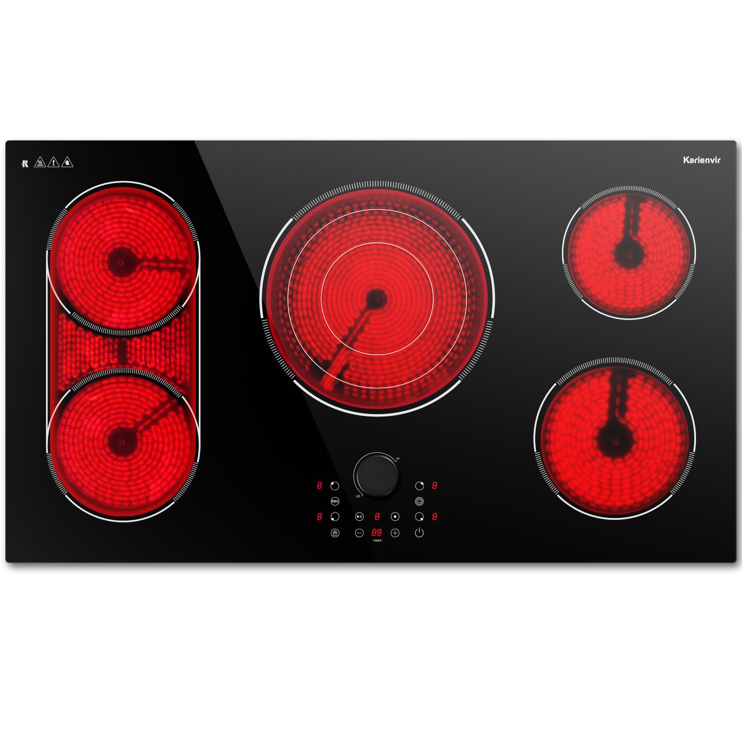 Karienvir 36 Inch 5-Burner Electric Cooktop with Magnetic Knobs | 9600W Built-in Ceramic Stove Top - main product image